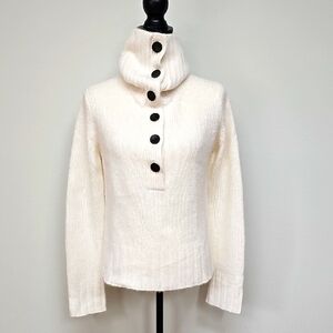 French Connection Cream Button Neck Sweater With Oversized Collar To Turtle Neck